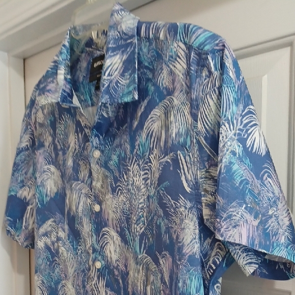 Bonobos Blue Tropical Palm-Print Slim Fit Shirt, L - Picture 3 of 6